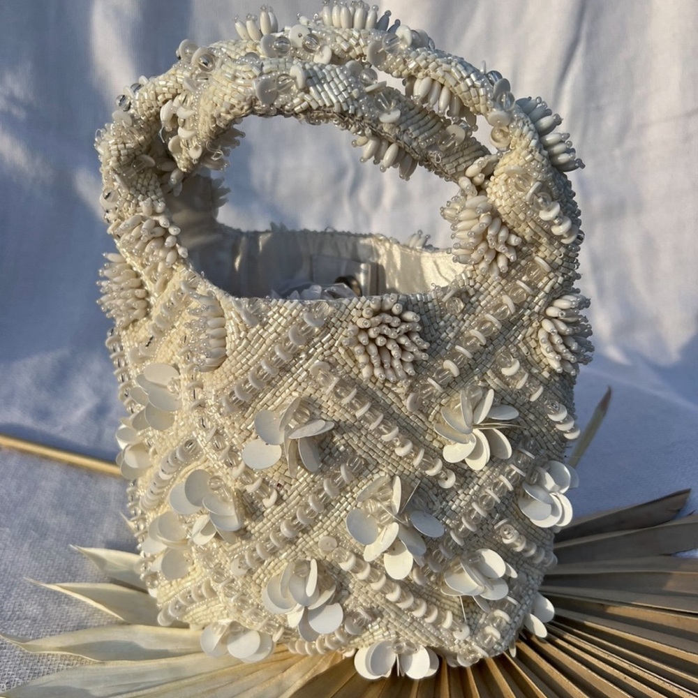 VIRAL White Beaded Bucket Bag, NWT